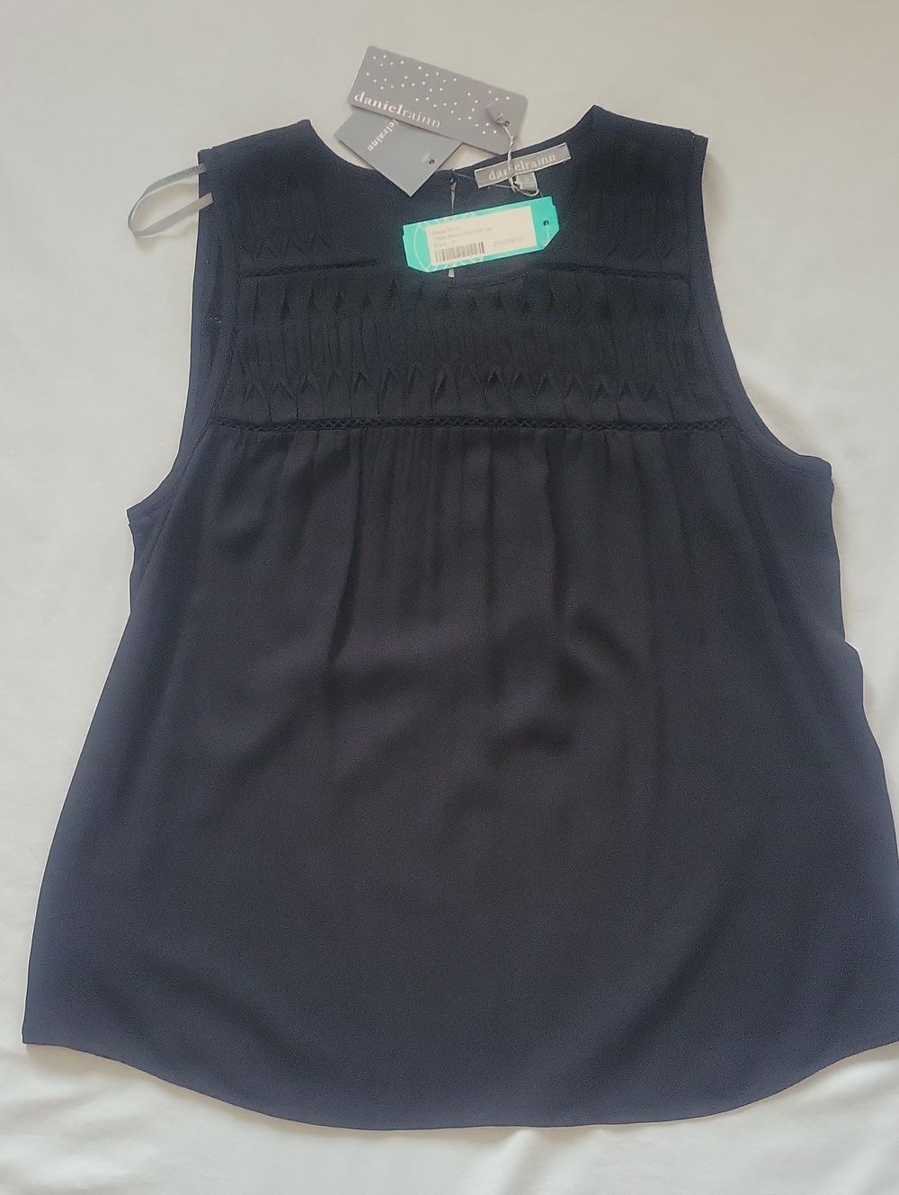 Daniel Rainn Black Smocked Yoke Sleeveless Shell